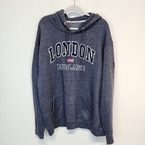 London England Hoodie Adult 4X Blue Long Sleeve Embroidered Cotton Blend 16Sixty